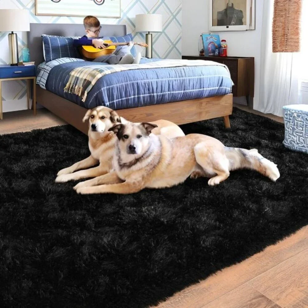 New 8x10 Black Shag Rug, Ultra Soft Non-Slip Fluffy Carpet for Living Room